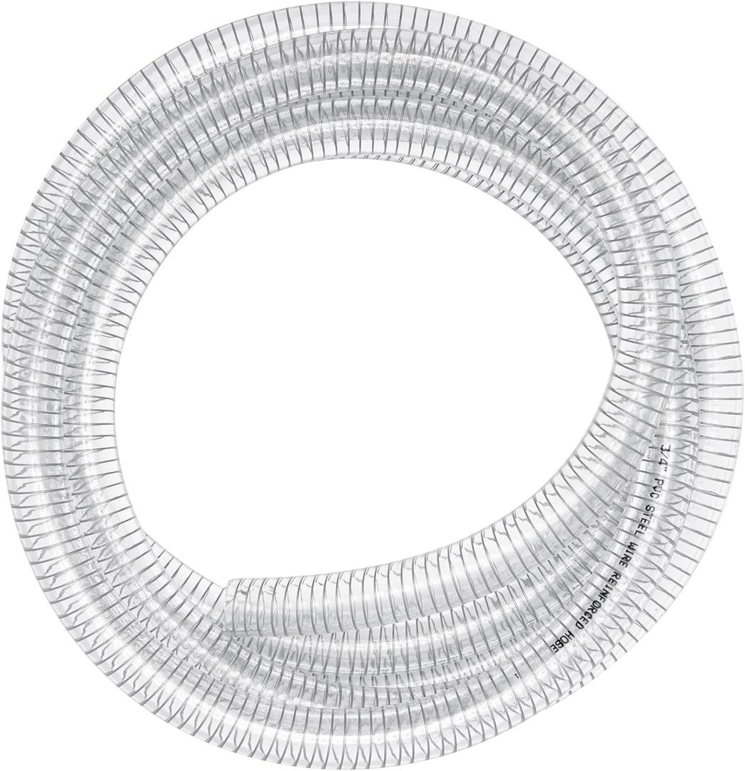 Wire Reinforced Hose 1" id - 5ft Clear High Pressure Suction Line Plastic Vinyl Tubing with Spiral Steel Wire, Drain Water Fuel Powder