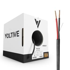 Voltive 16/2 Speaker Wire, Riser CL3R, Black, 250ft - 16AWG, 2 Conductors, Stranded Oxygen-Free Copper, UL Listed - V-1271-5