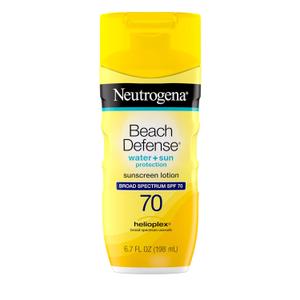 Neutrogena Sunscreen Lotion Beach Defense SPF 70, Face & Body Sunscreen, Broad Spectrum, Fast Absorbing, 6.7 Fl Oz, Water Resistant 80 Min, Oil-Free, Oxybenzone & Octinoxate Free,Exp Date: 4/2028