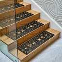 Ottomanson Easy Clean, Waterproof, Low Profile Non-Slip Indoor/ Outdoor Rubber Stair Treads, 10" x 30" (5 Pack), Black/ Bronze