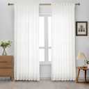 4 in 1 Top Style Linen Curtain 100 X 100 Inch Unlined Curtain for Bedroom, Living Room, Sliding Door, 2 Panel, Cream White