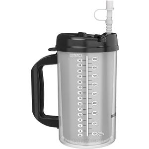 Mugs N Coffee 32 oz Travel Mug  Black Hospital Mug for Cold Drinks  Double Wall Insulated, Large Handle  BPA-Free, Leak-Resistant  Includes Lid and Straw  Made in USA