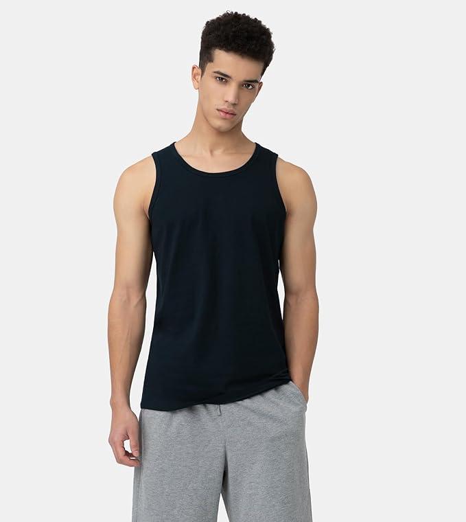 LAPASA Men's 100% Cotton Tank Tops Sleeveless A-Shirts Undershirts 2 Pack M36, Navy