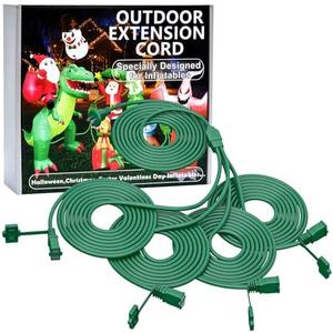50Ft 4 Outlets Green Outdoor Extension Cords for Halloween Christmas Inflatables Blow Ups Yard Waterproof Outside with Multiple Outlets Extension Cord Power Splitter for Christmas Lights Decorations