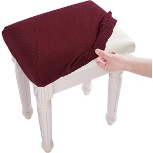 BUYUE Luxury Vanity Bench Stool Cover, (15"- 20") L x (11.8"- 15.7") W Rectangle Small Bench Stretch Jacquard Washable Slipcover (XS, Burgundy)