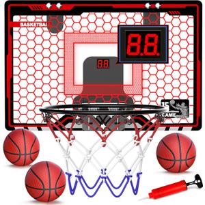 HopeRock Indoor Basketball Hoop, Over The Door Mini Basketball Hoops for Kids, with LED Light and Scoreboard, Birthday Gifts for 5 6 7 8 9 10 11 12 Years Old Boys Girls, Sports Toys