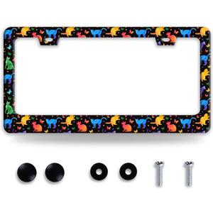 Colorful Cat License Plate Frame Cute Pet Butterfly License Plate Holder Funny Stainless Steel Accessories Cars Decor with 2 Holes and Screws Fits Standard Us Ca Vehicles 12.2 X 6 Inch