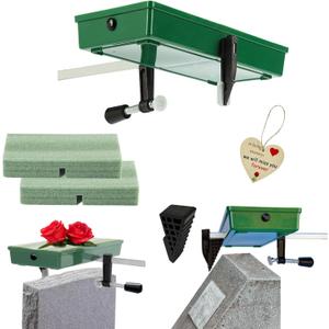 Headstone Flower Saddle - Grave Saddles for Cemetery Tombstone, 1 Gravestone Saddles with 2 Dry Foam, Reusable Funeral Monument Saddle for Veterans Graveside, Never be Blown Away (Patented Product) (Green)