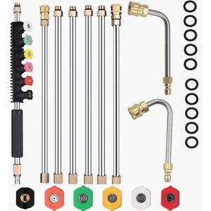 Selkie 120inch Stainless Steel Pressure Washer Extension Wand Power Washer Lance with Spray Nozzle Tips,30,90Curved Rod, 1/4Quick Connect, Replacement for Anti-Leaked Ring 4000 PSI