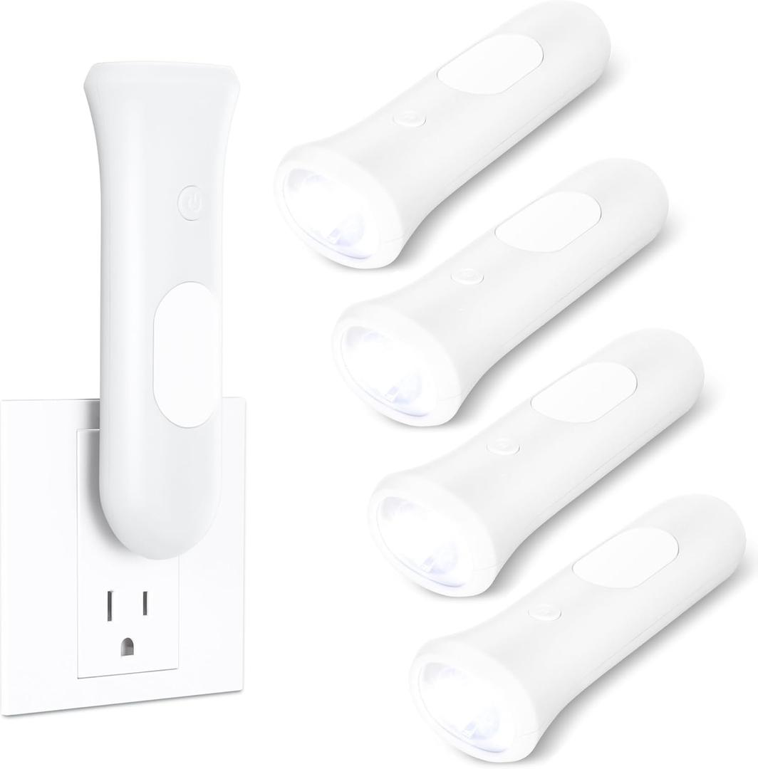 ROSSEX 4 in 1 Emergency Lights for Home Power Failure, 4 Pcs Rechargeable LED Flashlight Plug in Wall, Automatic Turn-On Power Outage Night Light Flashlight for Hurricane Preparedness Items (White)