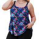Tralilbee Tankini Swimsuits for Women Two Piece Bathing Suits Floral Flowy Tankini Top with Shorts Black, 2X (Black, XXL)