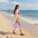 Gohgoh Beach Bag 29L Sand-proof Holographic Beach Bag Iridescent Beach Tote Bag with Zipper and Phone Pouch for Beach, Pool (Pink)
