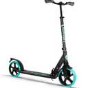 LaScoota Kick Scooter for Kids Ages 6+, Teens & Adults, Large 8" Sturdy Urethane Wheels. Adjustable Handlebar, Lightweight, Foldable, 220lbs Max Load (Aqua)