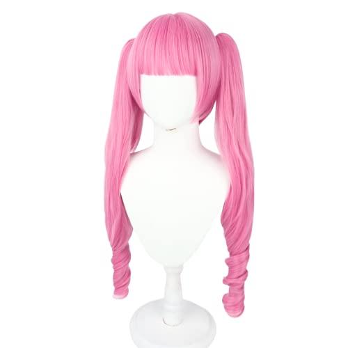 TO KU TOO YUO Anime Cosplay Wig 80cm Long Pink Curly Hair Wigs Heat Resistant Synthetic Hair Party Woman Wigs + Wig Cap (A)