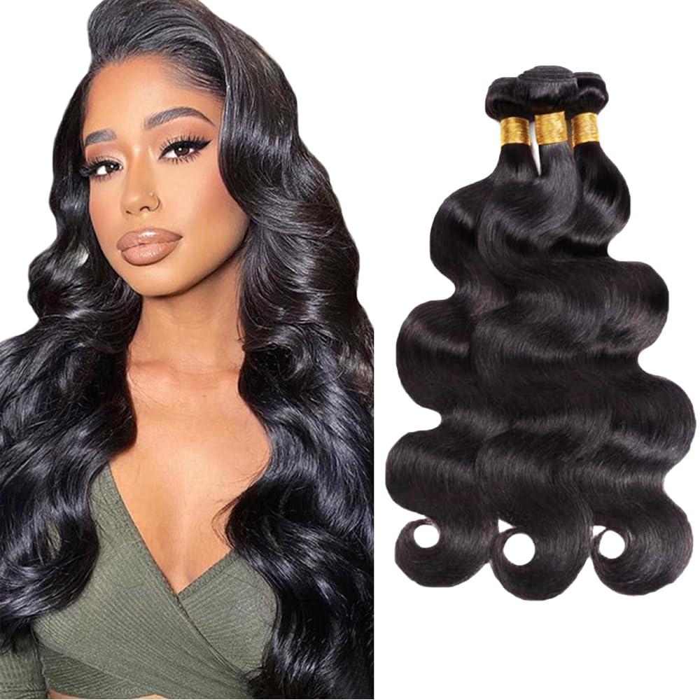 Body Wave Bundles Human Hair 1B Human Hair 3 Bundles Brazilian Virgin 24 26 28 Inch Natural Black Body Wave Bundle Hair Extensions 50 Gram Per Bundle