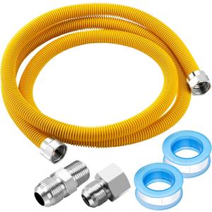 Puxyblue [2025 New] 72" Flexible Gas Line Kit for Dryer Stove Range Water Heater - 1/2" OD(3/8" ID) Flexible Stainless Steel Gas Dryer Kit Come with 1/2" MIP & 1/2" FIP Additional Raw Belt