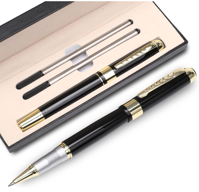 YIVONKA Ballpoint Pen Luxury Ballpoint Line Black Refill width 0.5mm Gift Set for Men & Women Professional Executive,Office,Nice BallPens Classy Gift Box (Silver)