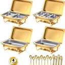 Chafing Dishes for Buffet, 8 Qt High Grade Chafing Dish Buffet Set, Rolled-Edge Design Food Warmers for Parties, Buffet, Wedding, Birthday, Camping 4 Pack 7 Pans (Gold)