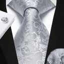Enlision Mens Ties Solid Color Satin Necktie Ties for men Handkerchief Cufflinks Pocket Squares for Wedding (S1-light Grey Paisley)