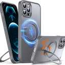 360 O-Ring MagStander for iPhone 12 Pro Max Case with Magnetic Kickstand Ring Holder [Compatible with MagSafe][360Rotate Stand][Military Shockproof] iPhone 12 Pro Max Phone Cover Grey