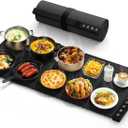 Warming Mat for Food - Full Surface Rapid Heating, Rollable & Portable Food Warmer Mat with 6 Temperature Settings and 1-4 Hours Adjustable Timer, Silicone Heating Mat for Party Buffet (Black-XXL)