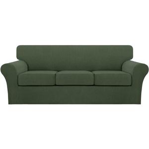 Turquoize 4 Piece Sofa Covers for 3 Cushion Couch Sofa Slipcover Soft Couch Cover for Dogs-Washable Sofa Furniture Covers with 3 Individual Cushion Covers (3 Cushion Sofa, Bronze Green)