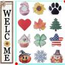 Front Porch Welcome Sign for Interchangeable Standing 45"X9" With 12 Pcs Replaceable Icons Wood Frame Signs Outdoor Front Door Decor (Wood White)