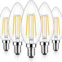 Brightever Dimmable Candelabra E12 LED Light Bulbs 60W Equivalent, 5-Pack B11 6W Chandelier Light Bulbs, 620Lm 2700K Warm White Candle Lightbulbs for Wall Sconce, Clear Glass