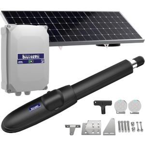 Bltezeit Solar Swing Gate Opener, 880lb Single-Arm Operator with Built-in 24V Lithium Battery & 25W Solar Panel, Integrated Control Box for Easy Install, Smart Auto Setting, 2 Remotes & Complete Kits