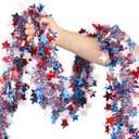 50 FT 4th of July Garland Decorations - Patriotic Star Tinsel Garland, Red White Blue Metallic Party Supplies Decor for America 250th Anniversary, Memorial Day Indoor Outdoor Porch Party Yard