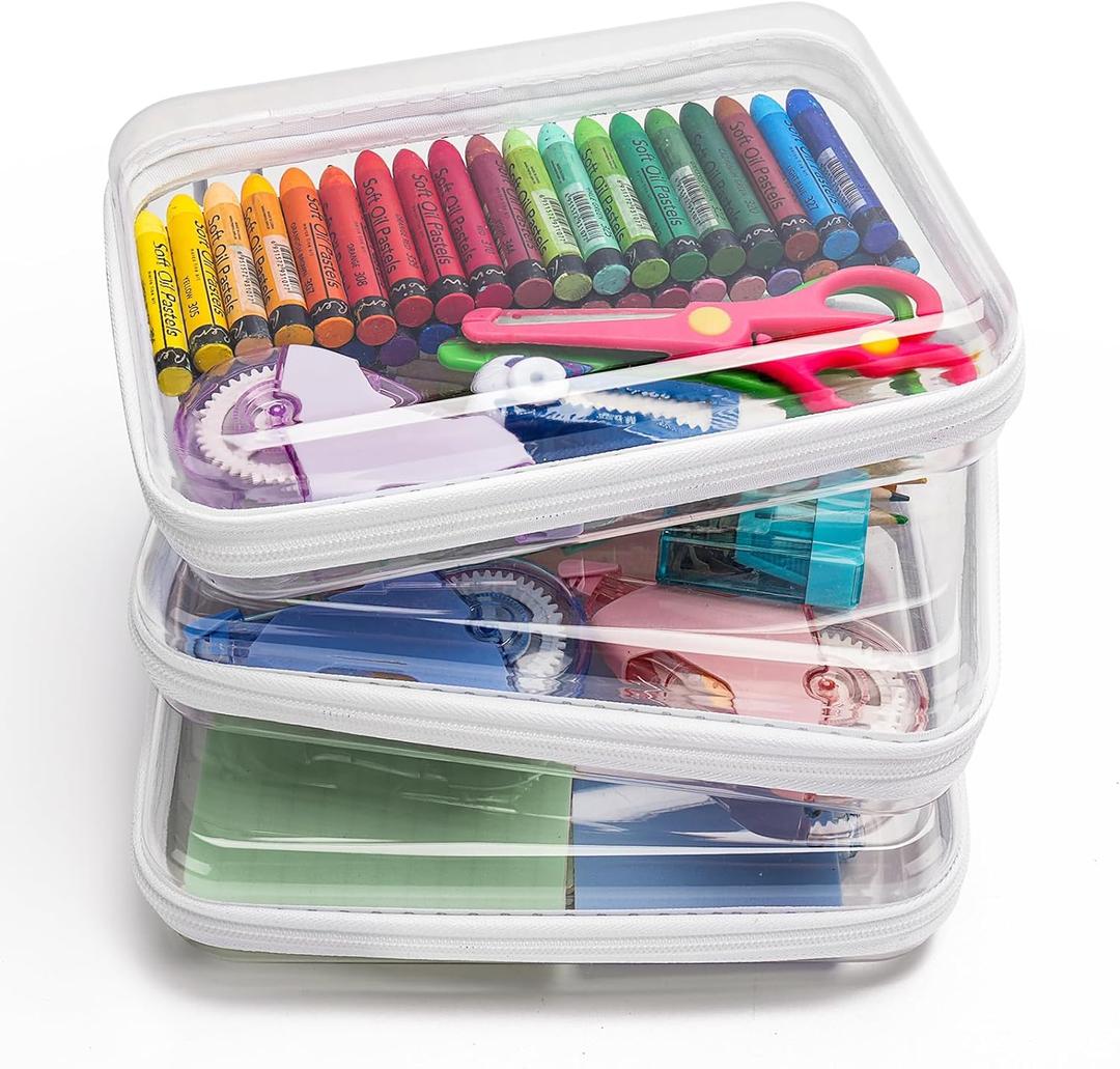 CoiiJoii 3PCS Clear Hard Shell Zipper Case,Portable Cosmetic Bag with Zipper, Diaper Bag Organizing Pouches, Kid's Toy Storage Organizer Bins,Hard Plastic Case, Christmas Storage Bins (White)