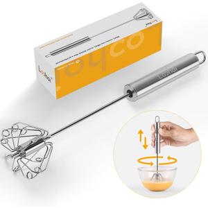 Stainless Steel Semi-Automatic Whisk,Easy to Use Egg Beater Hand Push Rotary Blender Whizzy Whisks,Versatile Milk Frother Mixer Whisk for Blending,Whisking,Beating & Stirring(12in)