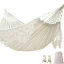 Boho Hammock - Large Double Deluxe Hammock Swing Bed with Carry Bag for Outdoor & Wedding Party Decor, White (78.7)
