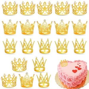 BAHABY 20 Pcs Gold Mini Crown Cake Topper Crowns for Flower Bouquets Cupcake Toppers Cake Decorations for Birthday Wedding Baby Shower Bachelorette Party
