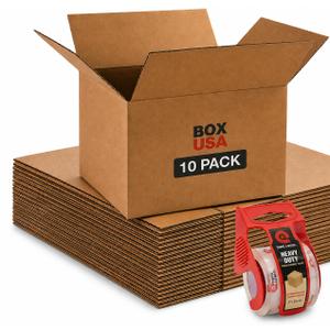 BOX USA Moving Boxes 18"L x 14"W x 12"H (10-Pack) Medium + Packaging Tape - Shipping, Mailing, Packing, Packaging and Storage