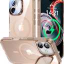 VOFATA [Upgraded Full Camera Protection] for iPhone 17 Case with Camera Cover Stand [Fit for MagSafe][10FT Mil-Grade Protection] Transparent Magnetic iPhone 17 Phone Case, Clear Gold