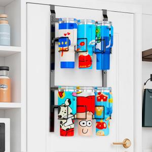 Water Bottle Holder For Stanley 30&40oz Tumbler, Carbon Steel Metal Sturdy Cup Organizer, Over The Door Storage, Heavy Duty Hanging Wall Mount For Pantry, Bedroom, Kitchen, Office Accessory