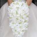 Lightweight Cascade Bridal Wedding Bouquet PE Rose Waterfall Holding Bouquet Artificial Flower Bunch for Bride Bridesmaid(White, 7.9" W)