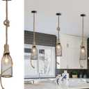 3 Pack Retro Industrial Metal and Hemp Rope Light, Bottle Pendant Light Hanging for Farmhouse Kitchen Island Foyer Hallway Decor