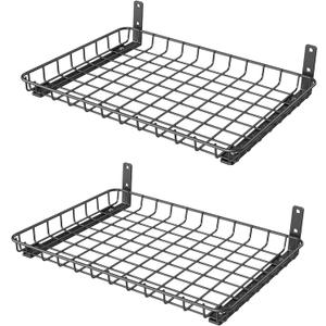 WALMANN Garage 12x18 inch Wall Shelf, Wall-Mounted Storage Shelves for Garage, Closet, Laundry Room, Heavy Duty Wall Shelving, Holds Up to 60 lbs(Pack of 2, Black)