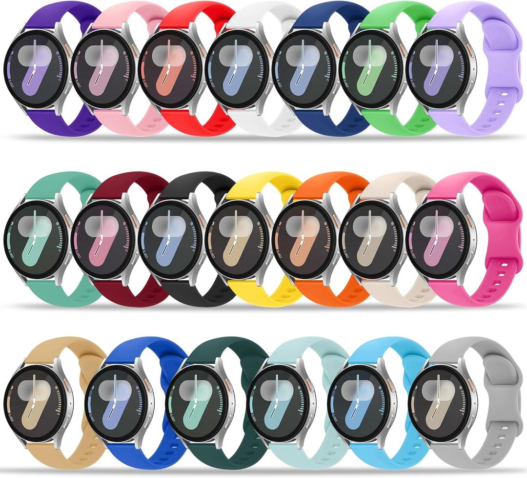 20 Pack Bands Compatible with Samsung Galaxy Watch 7 6 5 4 FE 40mm 44mm/6 4 Classic 43mm 47mm 42mm 46mm/5 Pro 45mm/Active 2 Band, 20mm Soft Silicone Sport Replacement Strap for Women Men