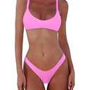SherryDC Women's Solid Scoop Neck Push Up Padded Brazilian Thong Bikini Swimsuit, Size: Medium