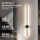 Motion Sensor Battery Operated Wall Sconce Set of Two - Modern Rechargeable Wireless Wall Lights with Remote Control, Dimmable, 3000K/4000K/6000K, Timer for Living Room, Hallway, Black, 39.3 Inch