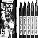 ARTISTRO Black Paint Pens for Rock Painting, Stone, Ceramic, Glass, Wood, Tire, Fabric, Metal, Canvas. Set of 5 Water Based Black Markers for Acrylic Painting Extra Fine Point Tip