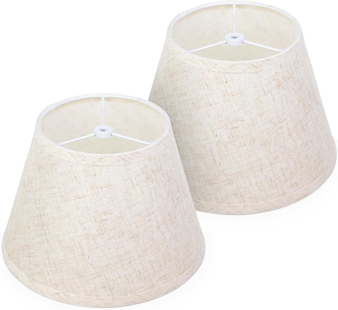 Beige Empire Lamp Shades Set of 2, 5.9" x 9.8" x 6.7" (Spider) Small Lampshades for Table Lamps, Natural Linen Replacement Lamp Shades for Bedside, Home Decor, Fully Assembled