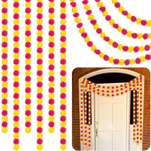 Yunsailing 10 Pcs 5 ft Marigold Garland Day of The Dead Artificial Marigold Flowers Garland for Wedding Indian Diwali Decoration, Dia De Los Muertos Decoration (Yellow and Purple)