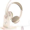 Wireless Headset with AI Noise Cancelling Microphone Bluetooth Headset - Bluetooth V5.2 Headphones with USB Dongle, Charging Base & Mic Mute for Computer/Laptop/PC/iPhone/Android/Cell Phones-White