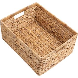StorageWorks Extra Large Wicker Baskets for Organizing, Water Hyacinth Storage Basket with Built-in Handles, 1 Pack (16 "L x 13"W x 7 "H)
