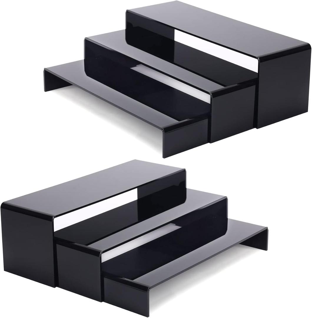 ANDGOO 6Pcs Large Acrylic Risers, Black Rectangular Showcase Collectibles Display Shelf, Retail Desktop Display Stand for Organize and Decoration
