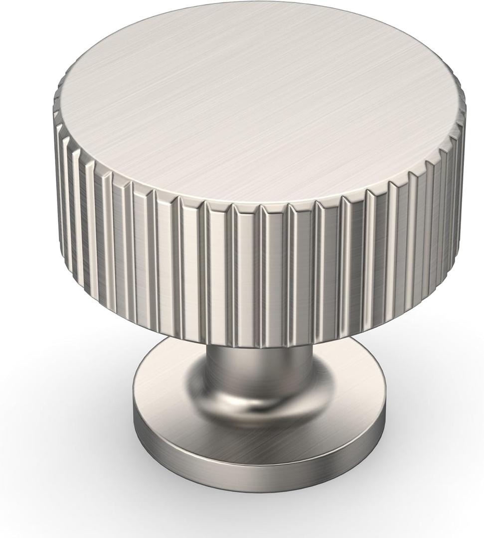 Amerdeco 10 Pack Brushed Satin Nickel Cabinet Knobs Single Hole Cabinet Pulls 1 Inch Drawer Knobs and Pulls for Bathroom Cabinets ZH0071